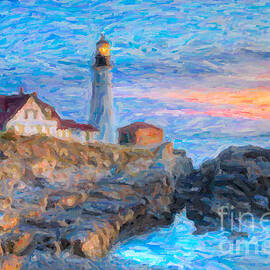 Portland Head Light at Sunrise Impasto I by Clarence Holmes
