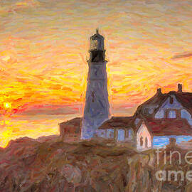 Portland Head Light at Sunrise Impasto II by Clarence Holmes