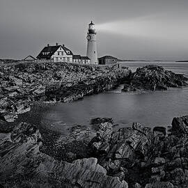 Portland Head Light Sunrise BW by Susan Candelario