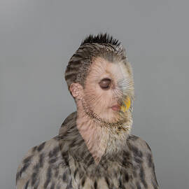 Portrait Of Young Man With Owl Overlay by Nisian Hughes