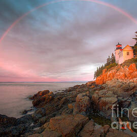 Rainbow Over Bass Harbor Head Light I by Clarence Holmes