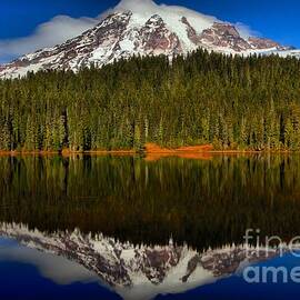 Rainier In Reflection Lake by Adam Jewell