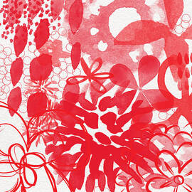 Red And White Bouquet- Abstract floral painting by Linda Woods