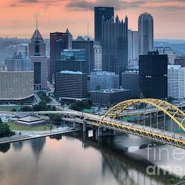 Reflections Of The Pittsburgh Skyine by Adam Jewell