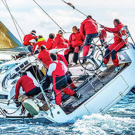 Sailing Crew On Sailboat During Regatta by Mbbirdy
