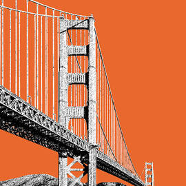 San Francisco Skyline Golden Gate Bridge 2 - Coral by DB Artist