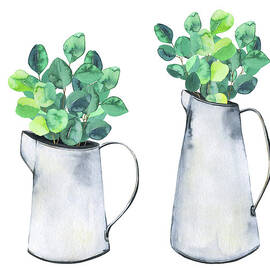 Set With Metal Jars And Eucalyptus by Maria Mirnaya