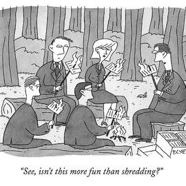 Several Business People Sit Around A Campfire by Peter C. Vey