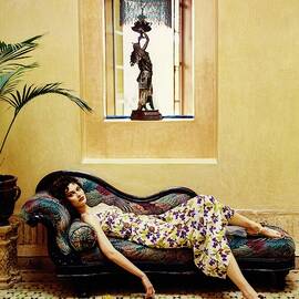 Shalom Harlow Wearing A Floral Prada Dress by Arthur Elgort