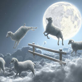 Sheep Jumping Over Fence In A Cloudy Jigsaw Puzzle by Dieter