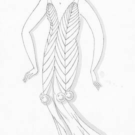 Sketch Of A Woman Wearing White Mistletoe Costume by Robert E. Locher