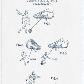 Soccer Shoes Patent from 1993  - Blue Ink by Aged Pixel