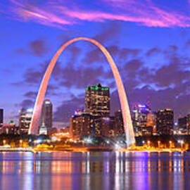 St. Louis Skyline at Dusk Gateway Arch Color Panorama Missouri by Jon Holiday