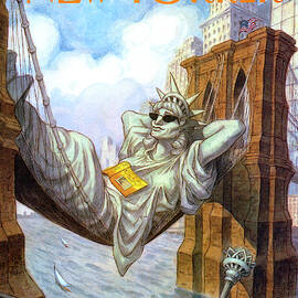 Statue Of Liberty Lounges Between The Brooklyn by Peter de Seve