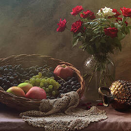 Still Life With Wine And An Apple Metal Poster by Luiz Laercio