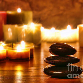 Stones Cairn and Candles by Olivier Le Queinec