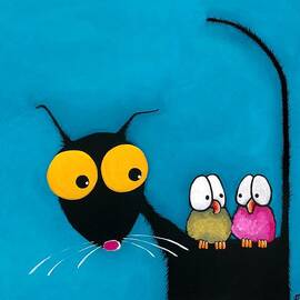 Stressie Cat and the whimsical birds by Lucia Stewart