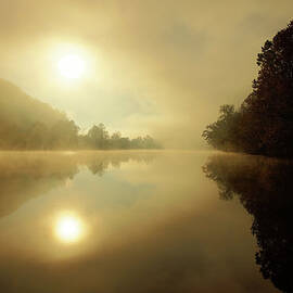 Sun Rising Through A Misty James River by Denistangneyjr