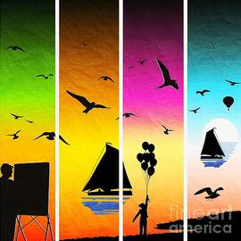 Sunset seascape with sailboats by Stefano Senise