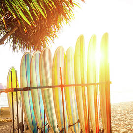 Surfboards At Ocean Beach by Arand