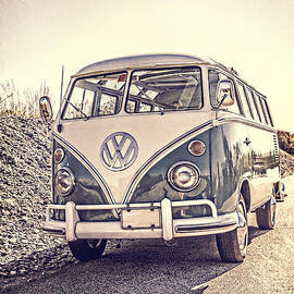 Surfer's Vintage VW Samba Bus at the beach Photograph by Edward