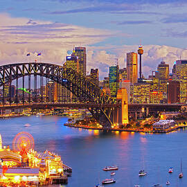 Sydney Harbour Bridge And Sydney Skyline by Scott E Barbour