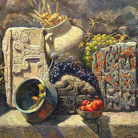 The Armenian still life with cross  stone khachkar by Meruzhan Khachatryan