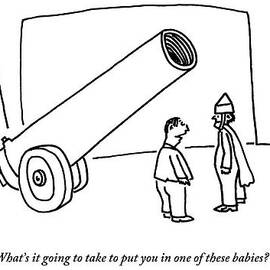 There's A Giant Cannon And Two Men Talking. One by Peter Mueller