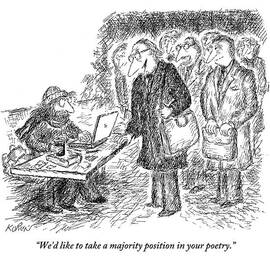 Three Businessmen Speak To A Man Who Is Writing by Edward Koren