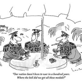 Three Decorated Army Men Are Seen Sitting by Arnie Levin