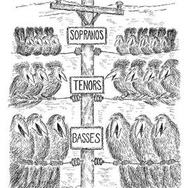 Three Groups Of Birds Sit On Telephone Wires by Edward Koren