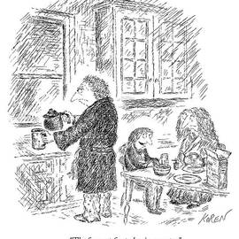 Three People Eat Breakfast In Their Kitchen by Edward Koren