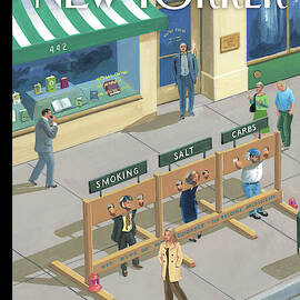 Three People In Stocks Which Read: Smoking by Bruce McCall