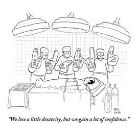 Three Surgeons Wearing Foam Fingers Speak by Paul Noth