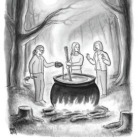 Three Women Stand Around A Large Cauldron by Paul Noth