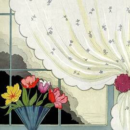 Tulips In A Fan-shaped Vase On A Window Sill by H. George Brandt