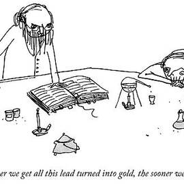 Two Alchemists With Beards Stand At A Lab Bench by Edward Steed