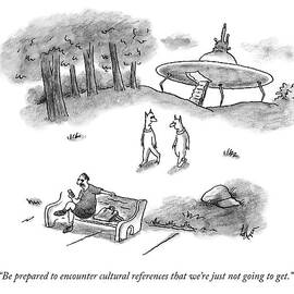 Two Aliens Approach A Man On A Park Bench by Frank Cotham