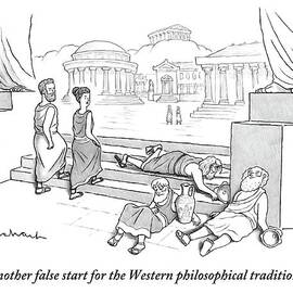 Two Ancient Greeks Walk Past A Pile Of Drunk by David Borchart