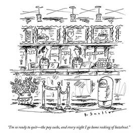 Two Baristas Talk Behind The Counter In A Coffee by Barbara Smaller