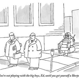 Two Businessmen Talk As A Sherpa Carrying Many by Jack Ziegler