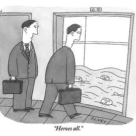 Two Businessmen Walk Towards An Open Elevator by Peter C. Vey