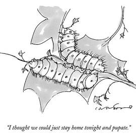 Two Caterpillars Stand On A Leaf Together by Michael Crawford