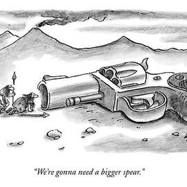 Two Cavemen Looking Into The Barrel Of An by Frank Cotham