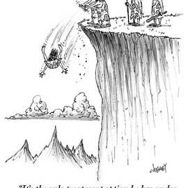 Two Cavemen Push A Caveman Off A Cliff by Tom Cheney