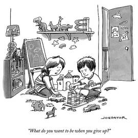 Two Children Converse While Playing With Blocks by Joe Dator