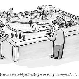 Two Children Play With A Toy Train Set by Paul Noth