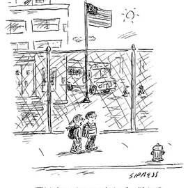 Two Children Walk Along The Sidewalk Discussing by David Sipress