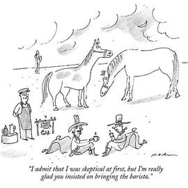 Two Cowboys In The Desert Drink Coffee by Michael Maslin