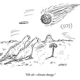 Two Dinosaurs Look At A Fast-approaching Meteor by David Sipress